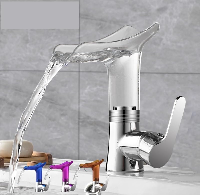 Robinet de lavabo cascade bleu transparent mitigeur haut de gamme sur pont poignée unique