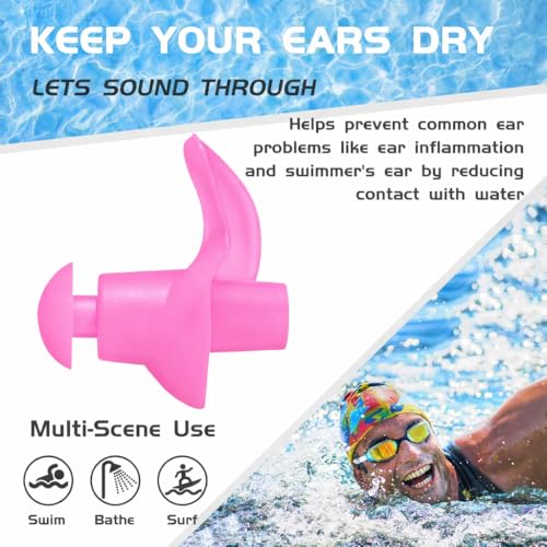 Image of Silicone Swimming Waterproof Soft Ear Plugs Reusable Anti-Noise Dust-Proof Water Diving Sports Earplugs (Pink, One Size)