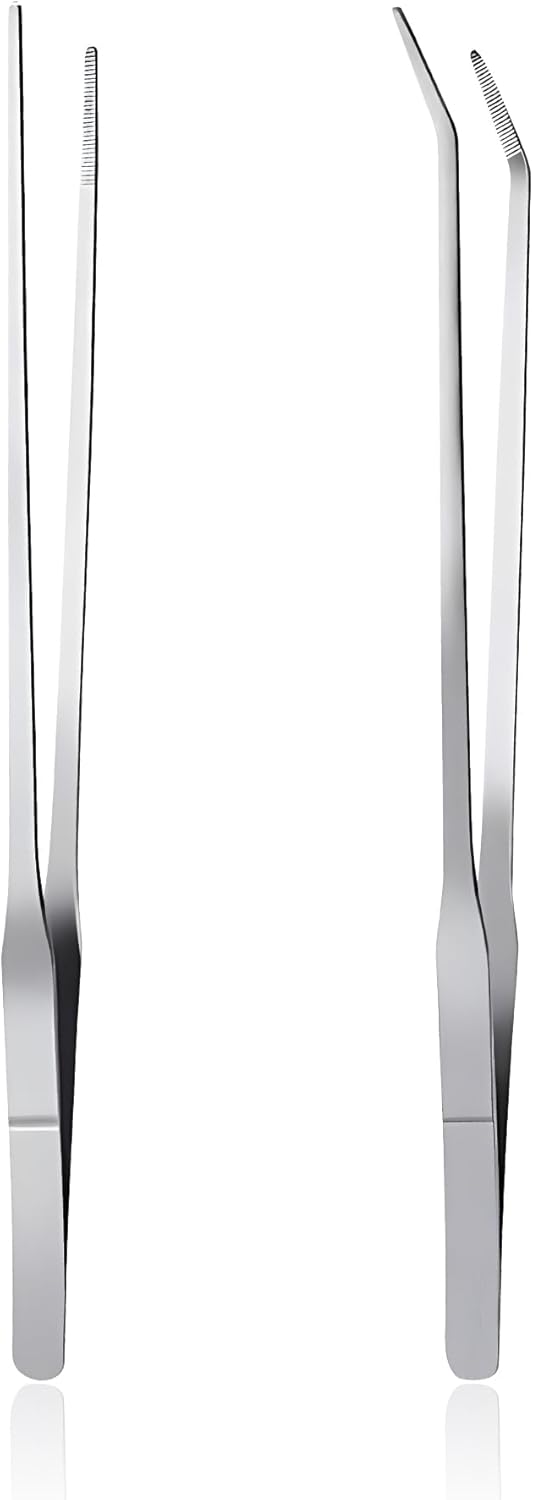 Feeding Tongs 2pcs Stainless Steel Aquarium Long Tweezers 27cm/10.6 inches Straight Curved Tweezers for Fish Tank Aquatic Plants Reptile Lizard Gecko Snake Spider Bird