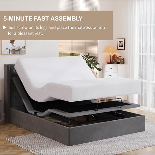 Image of Dyonery Full Size Adjustable Bed Frame + 10 Inch Gel Memory Foam Mattress | Wireless Remote, Head and Foot Incline, Zero Gravity, Gel-Infused Foam, Fiberglass Free Mattress, Tools-Free Assembly