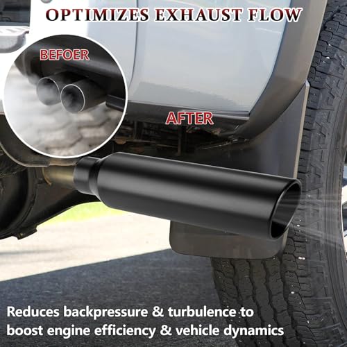 Image of 2PCS Exhaust Tip 2.5 inch Inlet 4 inch Outlet 17 inch Long, High Performance Stainless Steel, Peel-Resistant Black Powder Coated, Rolled Angle Cut, Bolt-On Diesel Tail Pipe, Universal for Car Truck