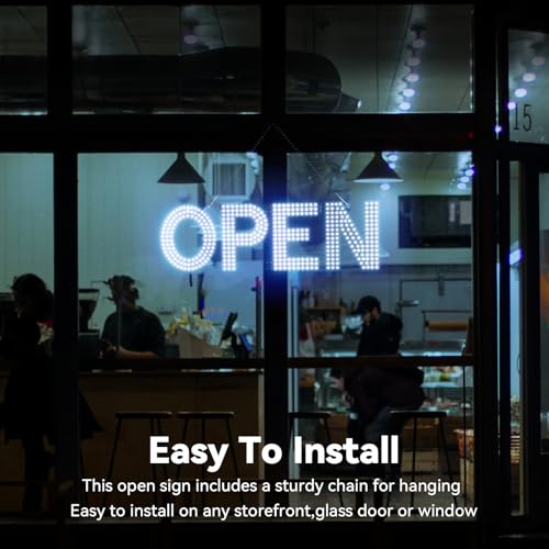 Image of LED Open Sign for Business 22 inchLx7 inchH with 10 Dimming Levels, 3 Modes & Adjustable Chain - Ultra Bright Storefront Signs for Window Glass Door Shop Retail Restaurant Salon (Cold White)