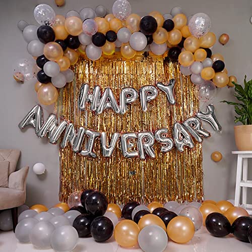 Just Party Set of 63 Pcs - 15 Silver 15 Gold 15 Black Metallic Balloons, Silver Happy Anniversary Foil, 2 Golden Curtains Theme Backdrop (B0C8NR7LJ4) Amazon Price History, Amazon Price Tracker