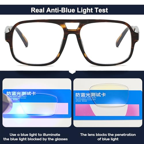 Image of Mirkcittle Retro Square Aviator Blue Light Blocking Glasses for Women Men Oversized Pilot Eyeglasses Fake Nerd Frame