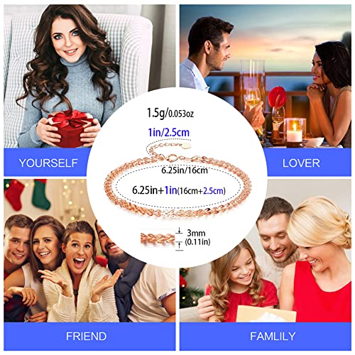 Solid 18K Rose Gold Bracelets For Women Real Gold, Thin Link Chain Rope Bangle Bracelets Gift For Girl Couple Lover Mom Teen , Pink Red Pure Gold Small Fine Jewelry For Anniversary Wedding, 6 To 7.3 Inches Dainty Adjustable Tennis Hand Delicate #TOP5