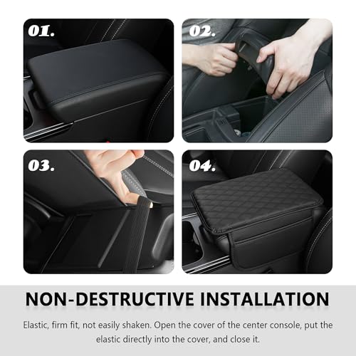 Image of Stacool Upgraded Car Center Console Cover,Microfiber Leather Car Armrest Cover Cushion with 2 Storage Bags,Universal Car Armrest Storage Box (Black)