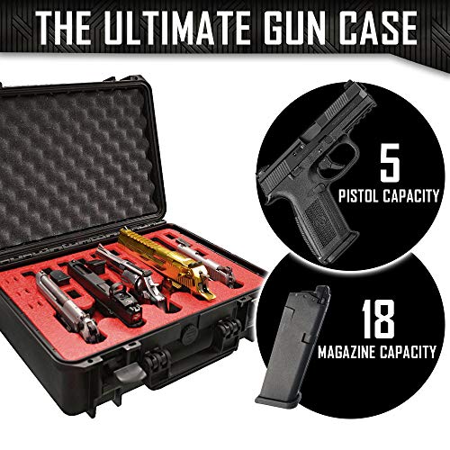 5 Pistol 18 Magazine Doro Gun Case With Custom Mycasebuilder Foam Insert - Waterproof, Heavy Duty - Tactical Firearms And Ammunition Holder, 18 X 14 X 7 Inches #TOP3