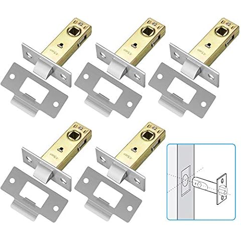 RMENOOR 5 Pcs Tubular Mortice Latch, 45 mm Tubular Latch Chrome Mortice Latch Premium Mortice Latch with Polished Plate & Screws Suitable for Internal Doors Compatible with Various Door Lock Handles Cover