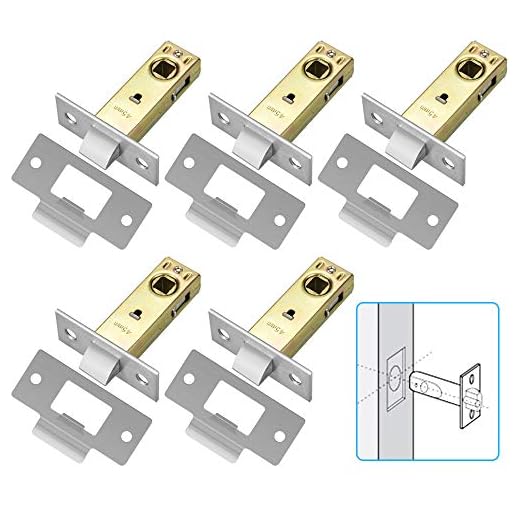 RMENOOR 5pcs Pestillos de puerta, Acero Inoxidable Tubular Mortice Pestillos Planos de 45 mm Backset de Baño e Indicador de Pestillo para Manija Sin Tornillos