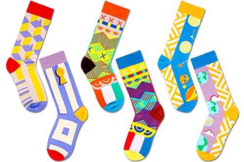 MiranaTech 3 Paar Socken für Damen und Herren, Bunte Persönlichkeit Coole Socken Asymmetrische Baumwollsocken Cartoon Strumpf, Wintersocken Weihnachten Geburtstag Geschenke (EU Größe 36~43) Cover