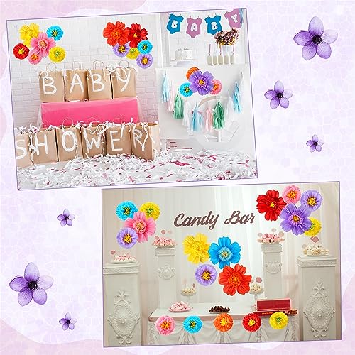 Image of Crowye 12 Pcs Large Colorful Tissue Paper Flowers Decorations Giant Fiesta Craft Crepe Paper Flowers for Wall Decor Backdrop Mexican Wedding Birthday Carnival School Party (10'' 20'',Cute Color)