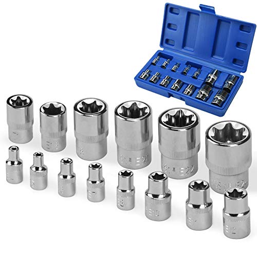 Drado Juego de 14 llaves Torx E4-E24 hembra en carril de 1/4 '1/2' 3/8' E-Type tuercas de inserción