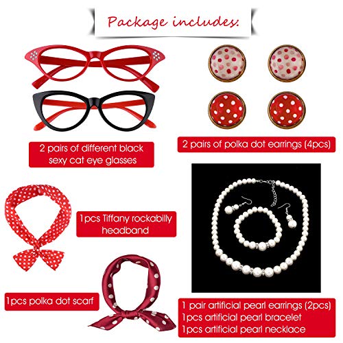 TUPARKA 12 Pieces 50s Costume Accessories Set Fancy Dress for Women