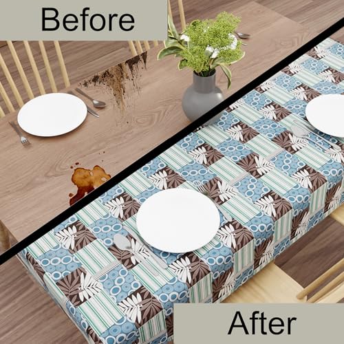 Image of Wings Star Premium Dining Table Cover for 6 to 8 Seater, 60 x 90 inch Size, Waterproof and Dustproof (60x90 inch- 6-8 Seater) Blue::Green