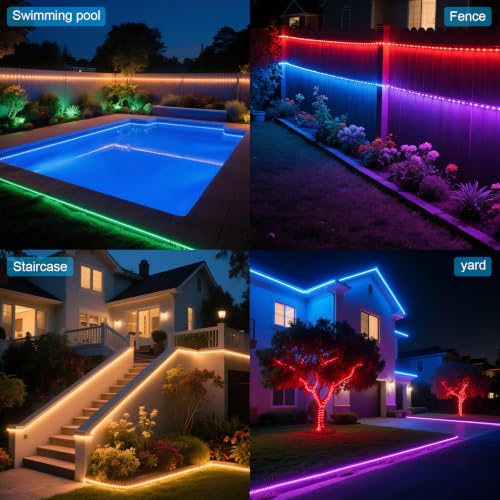 Image of MIHEAL Solar LED Strip Outdoor,32.8ft SMD 5050 LED Lights, Solar Powered RGB Colour Changing LED Strip, IP67 Waterproof Decorative Fairy Lights for Yard Trees Garden