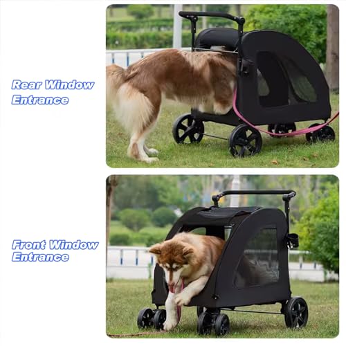 Large Dog Stroller, Removable Cushion Adjustable Handle Foldable 4 Wheel Pet Stroller, Front and Back Access to Dog Wagon for 180 lbs Large Dog or 2 Medium Dogs (Black) Large Dog Stroller, Removable Cushion Adjustable Handle Foldable 4 Wheel Pet Stroller, Front and Back Access to Dog Wagon for 180 lbs Large Dog or 2 Medium Dogs (Black)