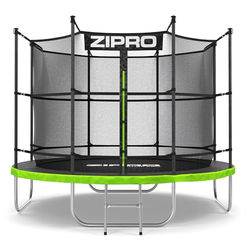 ZIPRO JumpPro IN Trampolín Exterior, Cama Elástica para Niños, con Red Interna, Resistente a la Intemperie, Protección UV, Montaje Fácil, Soporta 100-150 kg, Ø 183/252/312/374/435/496 cm