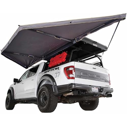 Overland Vehicle Systems HD Nomadic 180 LTE Awning - Dark Grey Body with 1000G PVC Black Travel Cover - Universal Vehicle Fitment - Brackets and Hardware Included