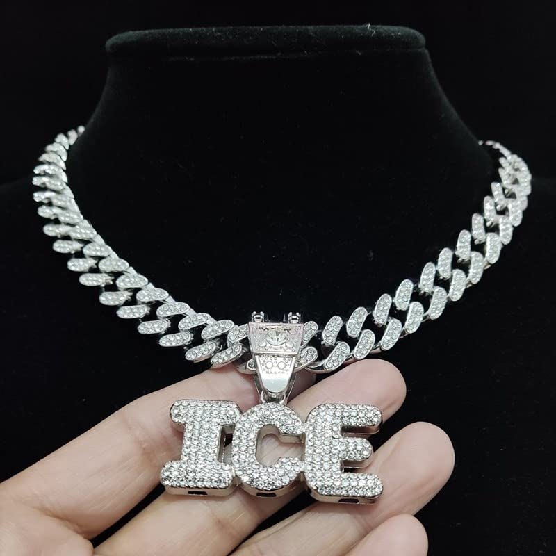 Amazon.com: Men Women Hip Hop ICE Letter Pendant Necklace 13MM 