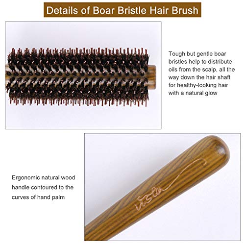 Boar Bristle Hairbrush Vista Round Hair Brush Wooden Handle Anti Static Hairbrush for Hair Styling, Drying, Curling - Image 5