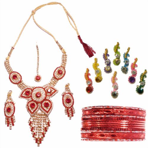 Set Bijoux Indien Bollywood En Plaqué Or - Collier, Bracelet, Ceinture, Tikka - Style Festif !