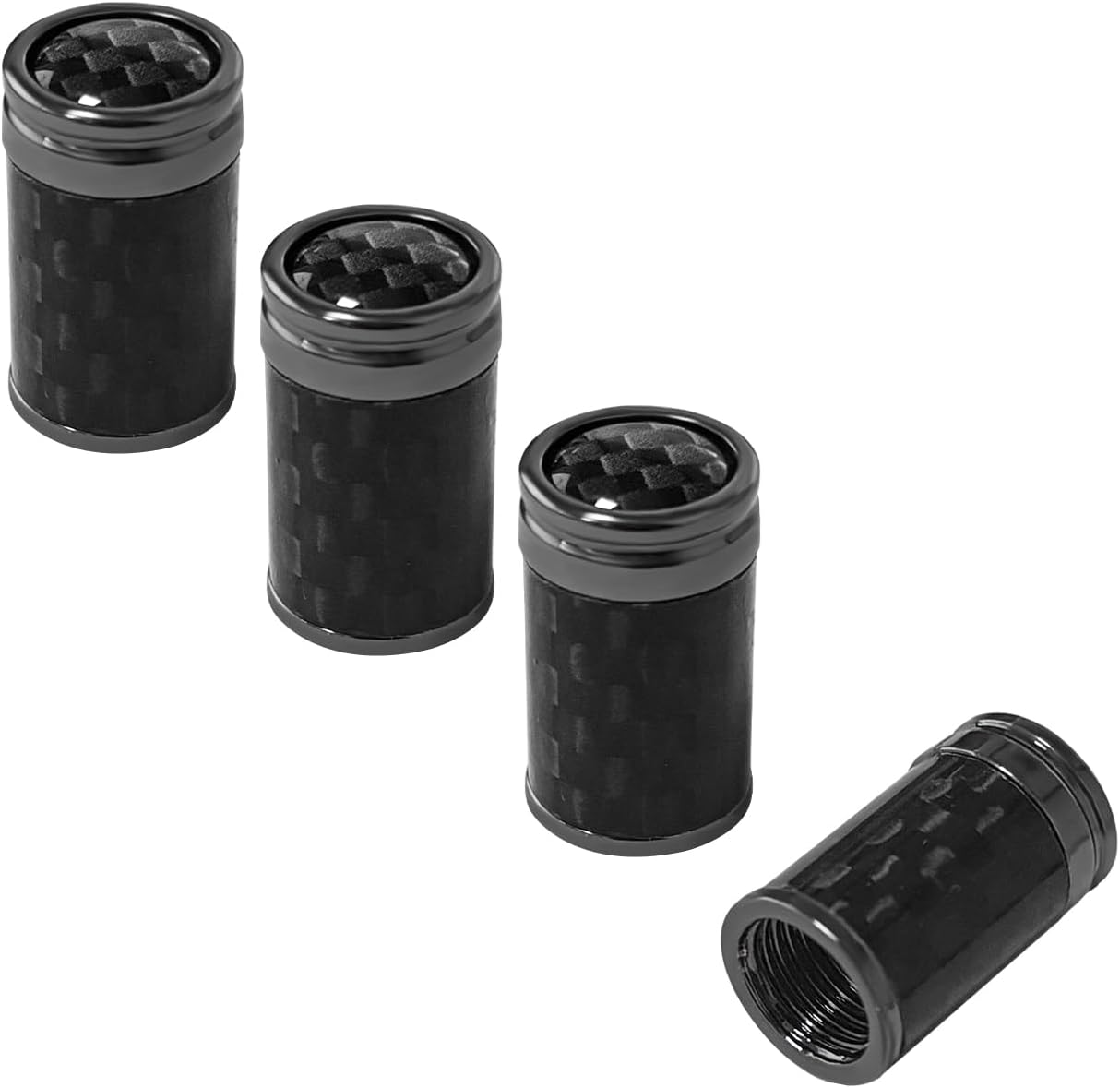 4 PCS Car Tire Valve Stem Caps, Leakproof Auto Rim Wheel Valve Stem Cap with O Rubber Seal, Dustproof Stem Covers for Car SUV Bike Truck Motorcycle, Car Accessories (Black, Carbon Fiber)