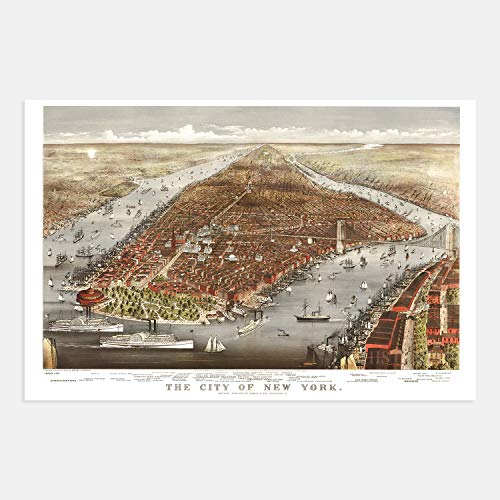 Historix Vintage 1876 New York City Poster - 24X36 Inch Nyc Map Wall Art - Vintage Map Of New York City With Points Of Interest - Historic Map Of New York City Poster - Old Nyc Map Print #TOP6
