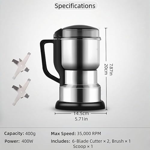 Miniatura 8 de Molinillo de café eléctrico, molinillo de especias de 400 W para polvo fino, molinillos de hierbas de granos de gran capacidad de 14 onzas con