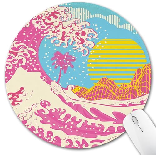 Hancynir Small Mouse Pad, Sea Waves Beach Round Mousepad with Non-Slip Rubber Base, Mouse Pads for Desk Accessories Wireless Mouse Laptop Gaming Computer, Travel Work Office Supplies Decor