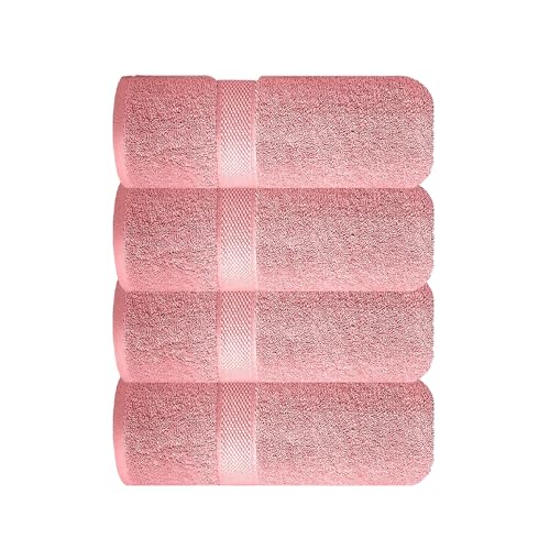 Image of Sulfar 100% Combed Cotton, Quick Drying Highly Absorbent Thick Bathroom Towels, Luxury Bath Towel Set (Pack of 4, 70 X 140 cm) - 600 GSM (Basic Pink)
