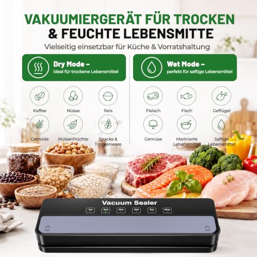 Raycial Vakuumierer, Vakuumiergerät mit Vakuumierbeuteln, All-in-1 Vakuumierer für Trockene, Feuchte, Frische, Folienschweißgerät für Lebensmittel, Kompaktes, Vollautomatisches Versiegelungsgerät