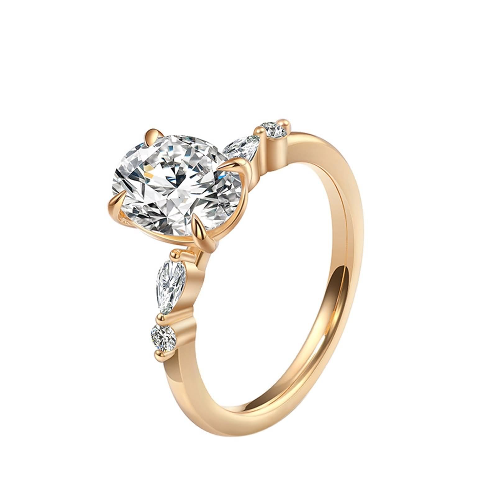Anillo vintage para mujer, delicado con 4 garras, moissanita ovalada de oro amarillo, regalo de aniversario de boda