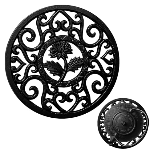 Cast Iron Trivet, 1 Pcs 11.5cm Round Trivets for Kitchen Worktops,Metal Vintage Teapot Stand Protects Tabletops Dining Table Decoration Suitable Hot Dishes, Frying Pans, Soup Pots(Black)