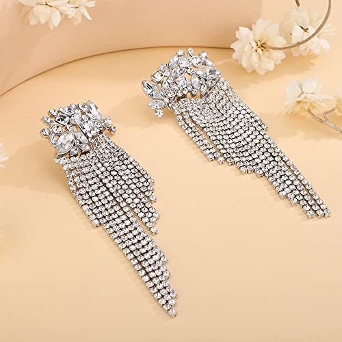 Wiwpar Sparkling Rhinestone Crystal Bridal Chandelier Long Tassels Dangle Drop Earrings for Wedding Bridesmaid Jewelry (White)4