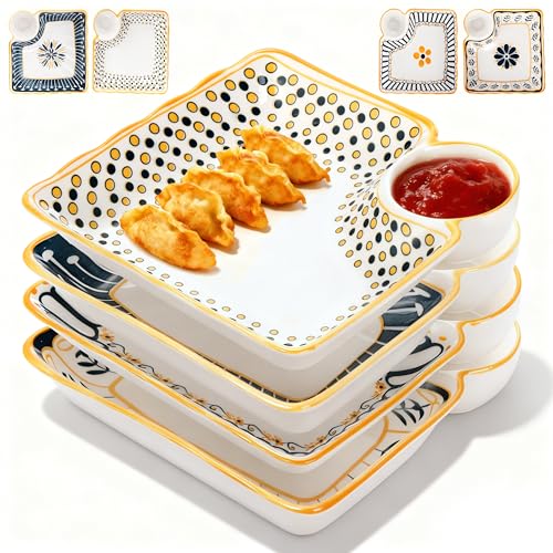 Noamus 4 Pack Dumpling Plate with Dipping Saucer, 7.5 Noamus 4 Pack Dumpling Plate with Dipping Saucer, 7.5