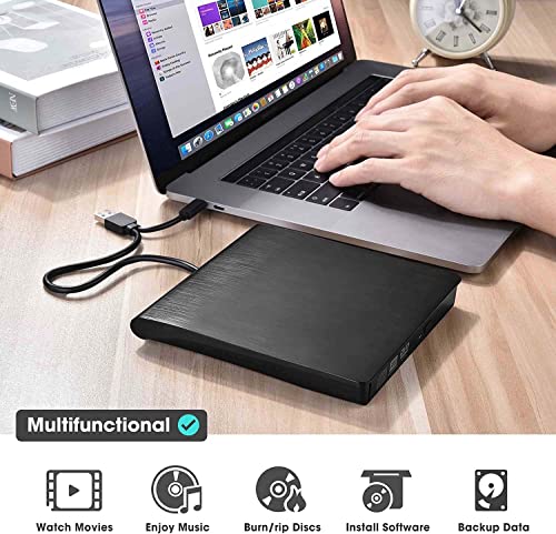 Image of External DVD Drive Player, USB 3.0 USB-C Portable CD /DVD + /-RW Disk Burner, ROM Reader Writer for Laptop Desktop PC