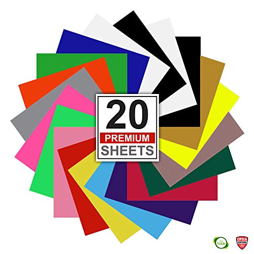 Quick Craft 20 Pack Permanent Adhesive Vinyl Sheets 12 x 12 inches, Assorted Colors for Decor Sticker, Weeding Machine, Craft Cutter Machine, Printers, Letters, Car Decal, Vinyl Paper