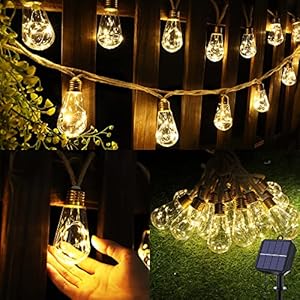 Geemoo Solar Lichterkette Aussen Mit 16 Glühbirnen, 6.4M Solar Lichterkette Außen Wetterfest Warmweiß, Vintage Solarlichterketten mit Hanfseil Outdoor Deko für Garten, Party, Balkon, Hof, Hochzeit