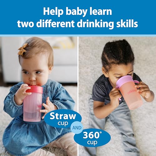 Dr. Brown's Milestones Straw to 360° Cup Set, Convertible Toddler Training Cup Set with Lids, Blue/Green/Pink/Coral, 10 oz/300 mL, BPA Free, 9m+, 4 Pack - image 2