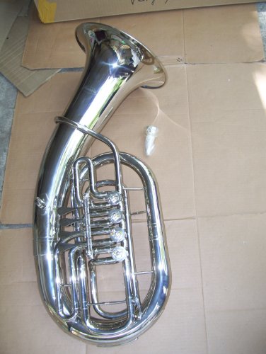 Euphonium with hard case and mouthpiece, 4 rotary valve, silver