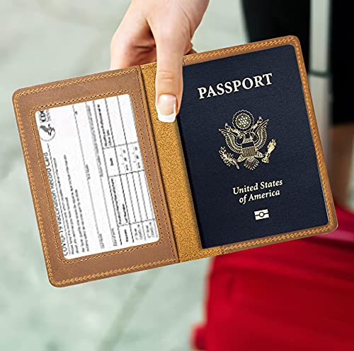 Agbiadd Passport Wallets And Vaccine Card Holder Combo,Rfid Blocking Genuine Leather Passport Holder Cover Case With Cdc Vaccination Card Slot, Leather Travel Documents Organizer Protector For Women Men (Brown) #TOP1