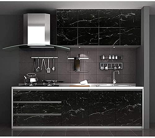 Image of FOKRIM Black Marble Self Adhesive Wall Stickers Oil-Proof Waterproof Peel & Stick Contact Wallpaper for Kitchen Living Room Office Table Home Decor Furniture Workshop (205.5CM X 60.5CM) (Black)