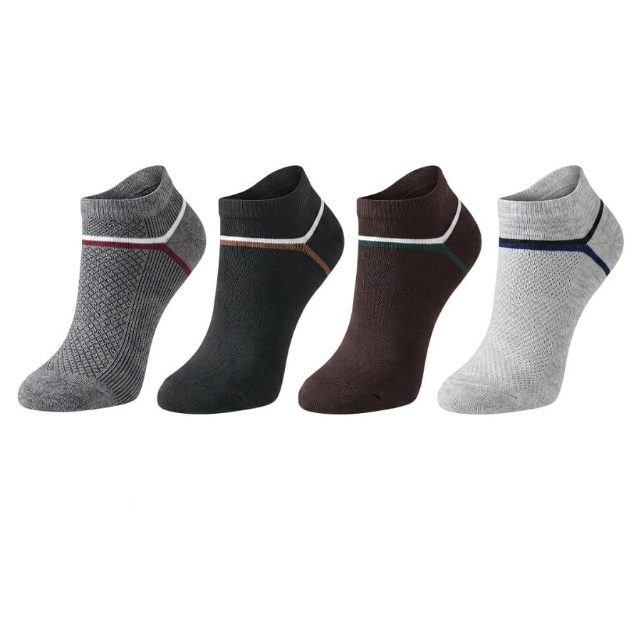 Men's Cotton No Show Ankle Socks | Breathable Low Cut Invisible Socks | Soft Stretch Sweat Absorbent Casual, Sports & Running Socks | Multicolor | (Pack of 4)-image-8