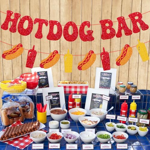 Image of Hot dog Bar Banner Hotdog Birthday Party Supplies for Children Kids Sausage Bday Happy Hot Dog Day Party Decorations