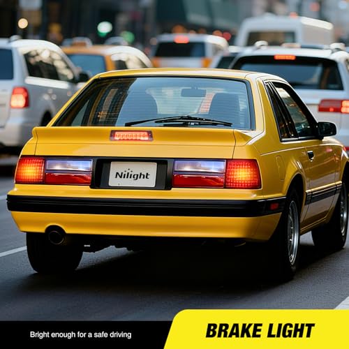 Image of Nilight Third Brake Light Tail High Mount 3rd Stop Lights Smoked Lens Compatible with Ford Mustang LX Hatchback 1987 1988 1989 1990 1991 1992 1993 with Spoiler Version Pickup Truck Rear Center Cab