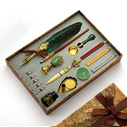 Joyeee Lot de stylos à plume antique, avec stylo de décoration artisanale, stylo à trempage en bois, bâtons de cire, encre, bougie, porte-plumes, kit de sceau de cire pour d'invitation de mariage #88 Cover