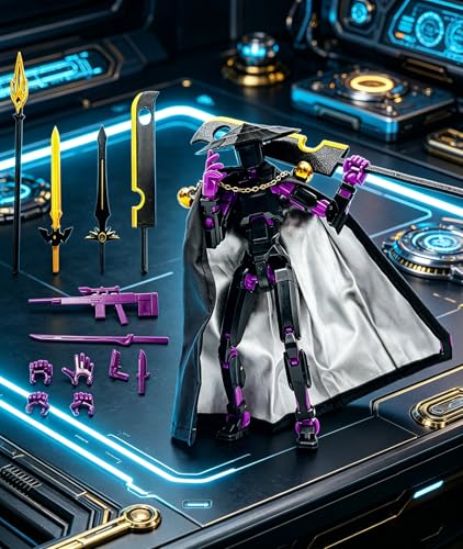 Image of T13 Action Figure, Polyarticular Movable Action Figure Robot Figure Desktop Decoration for Kid Desktop Decorations for Game Lovers Toys Gift Or Birthday Present(Black Purple)