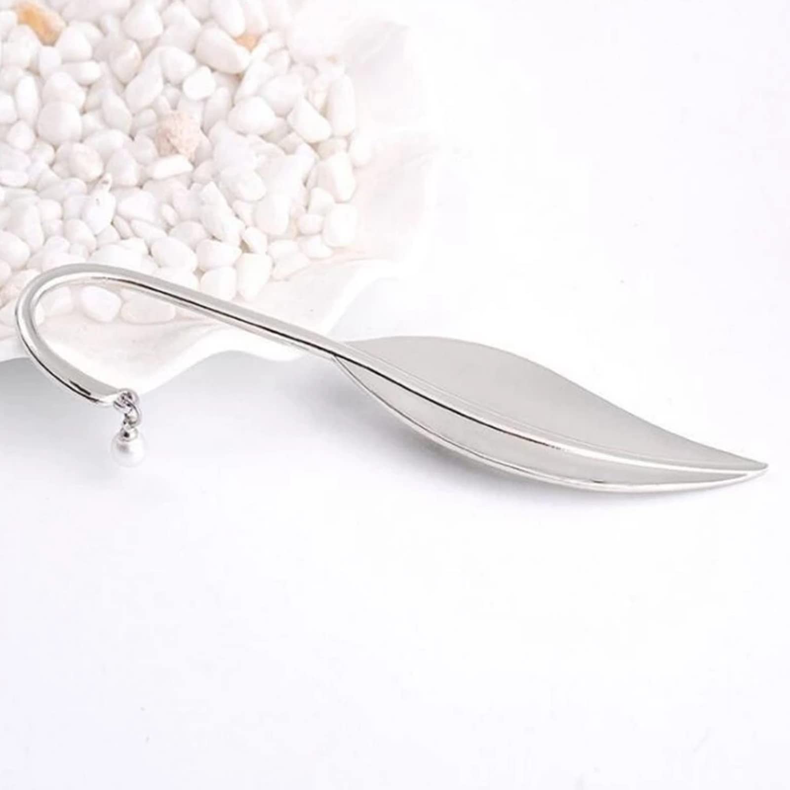Personalizzazione dei segnalibri, Segnalibro in metallo con piuma e perline bianche argento 122x21,5 mm 6 pezzi