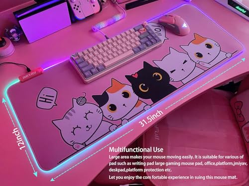 JMIYAV Pink Kawaii Cat RGB Gaming Mouse Pad