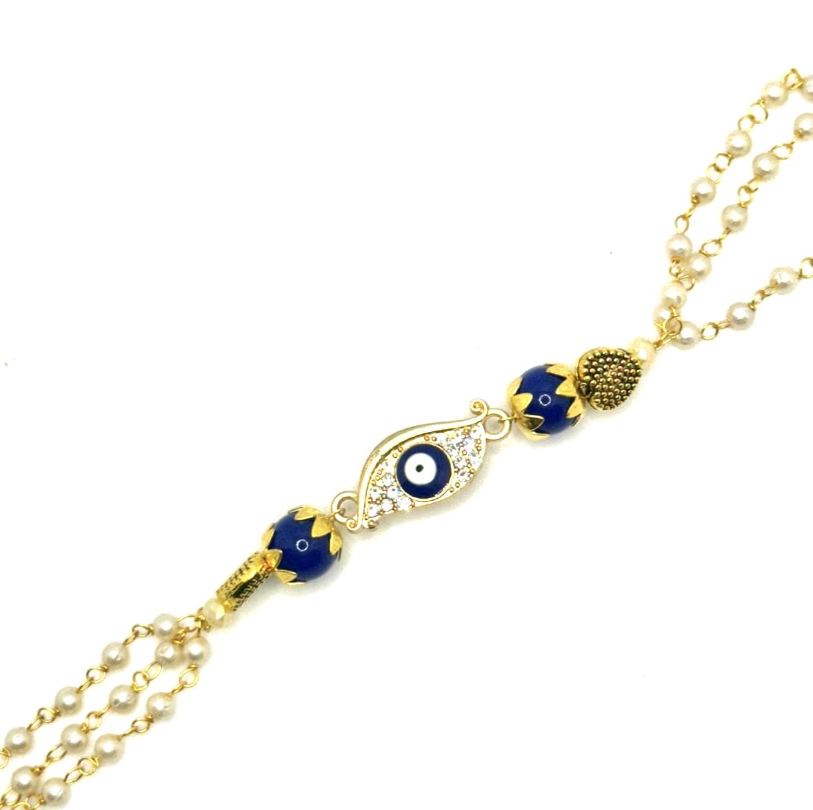 GenericCharming Evil Eye Lumba for Protection and Style - Blue Beads and Gold Chains